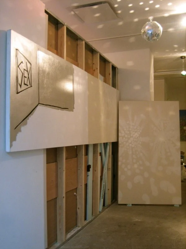 Installation view. (l) Like I Love You, (r) DJ Purity