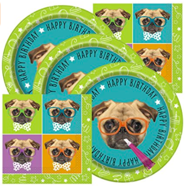 Pug Birthday Theme Napkins and Plates