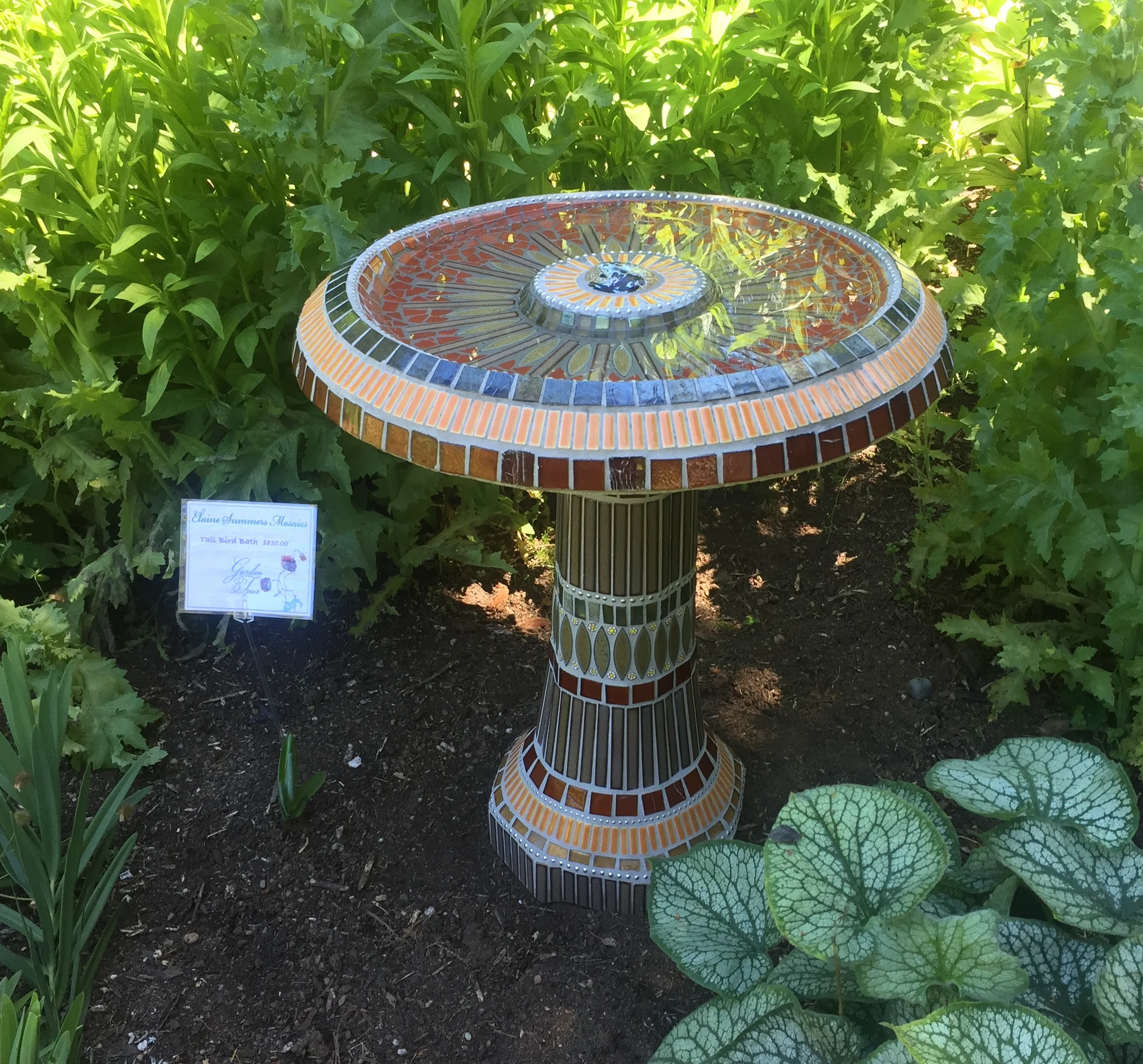 Mosaic Bird Bath, Currently For Sale