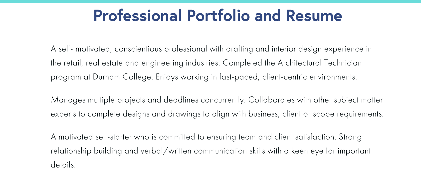 Professional Portfolio Summary