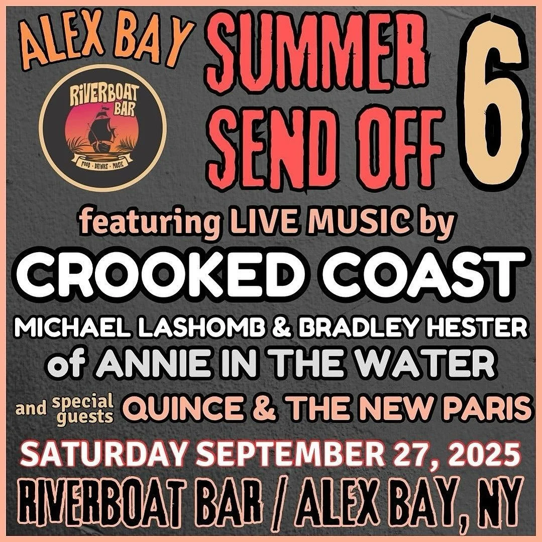 ALEX BAY SUMMER SEND OFF 🚀
Here’s all the info you need for this weekend at the Riverboat Bar! 🤘
Join us on Friday night for a FREE Pre-Party show with @crookedcoast playing a special acoustic set at 10 PM. We’ll also be giving away s