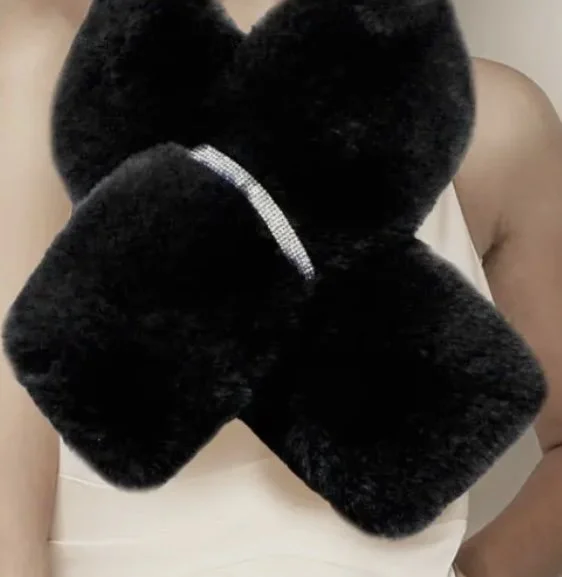 Black Faux Fur Bling Scarf