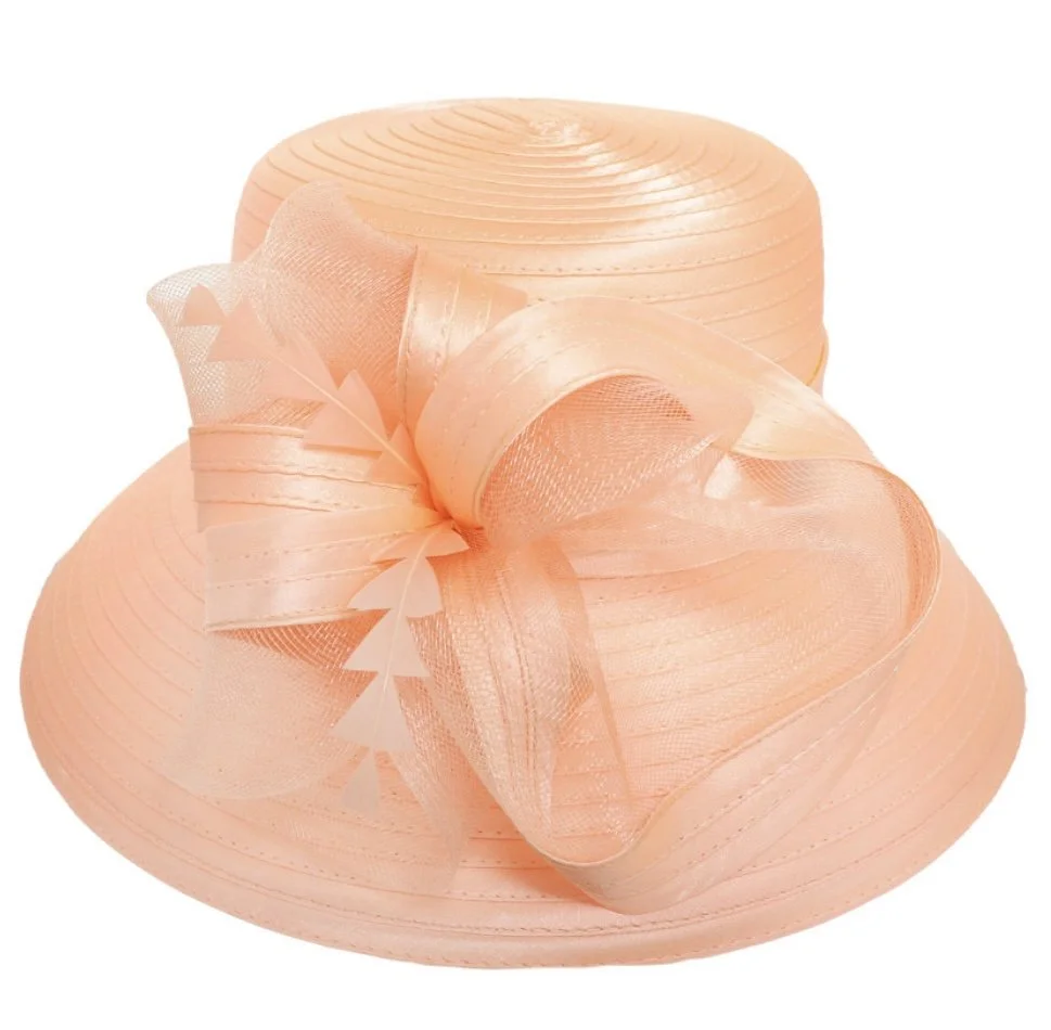 Peach Feather Mesh Bow