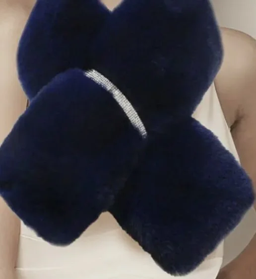 Navy Blue Faux Fur Bling Scarf