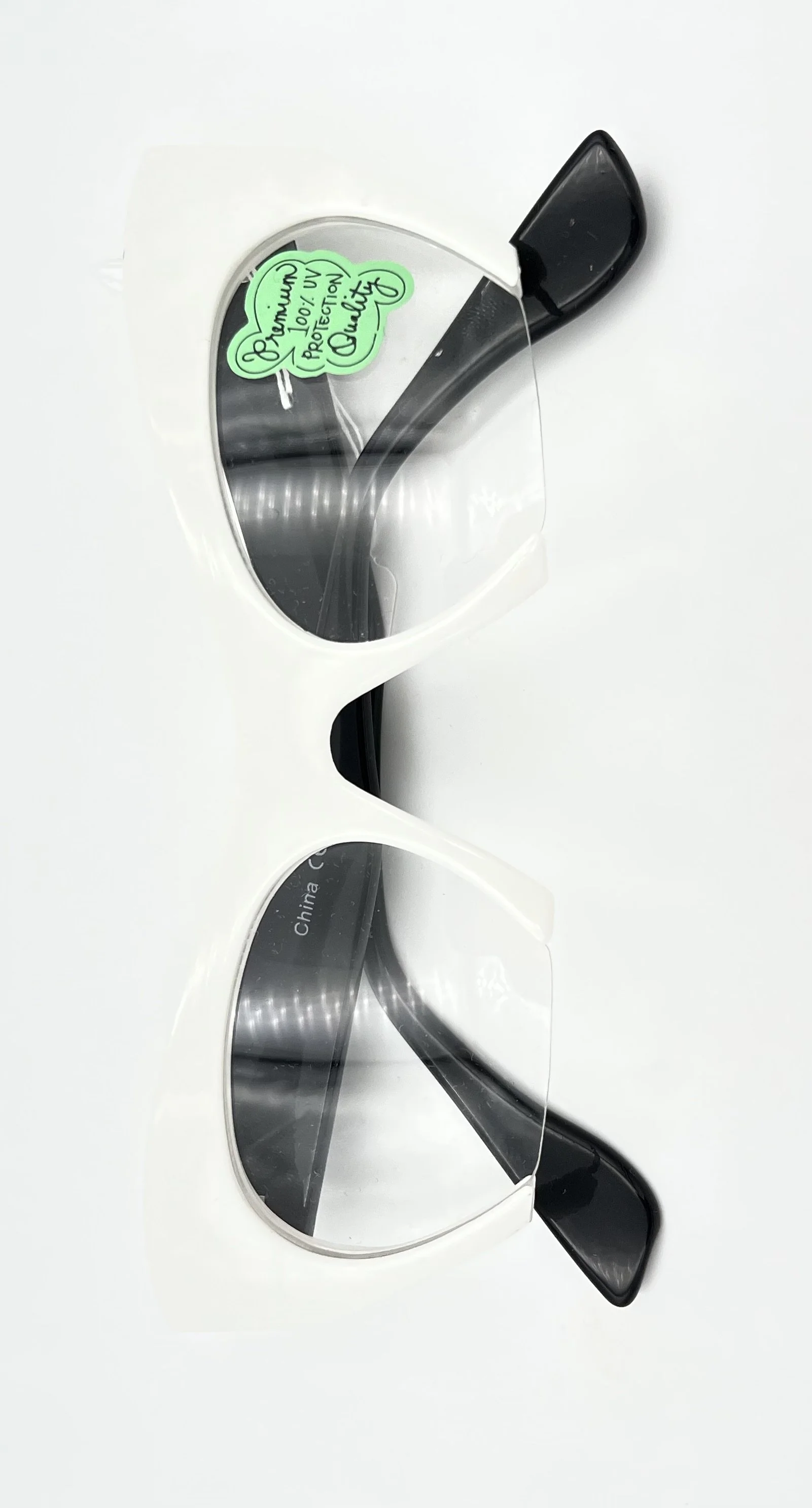 Black White Cat Eye Clear Lens