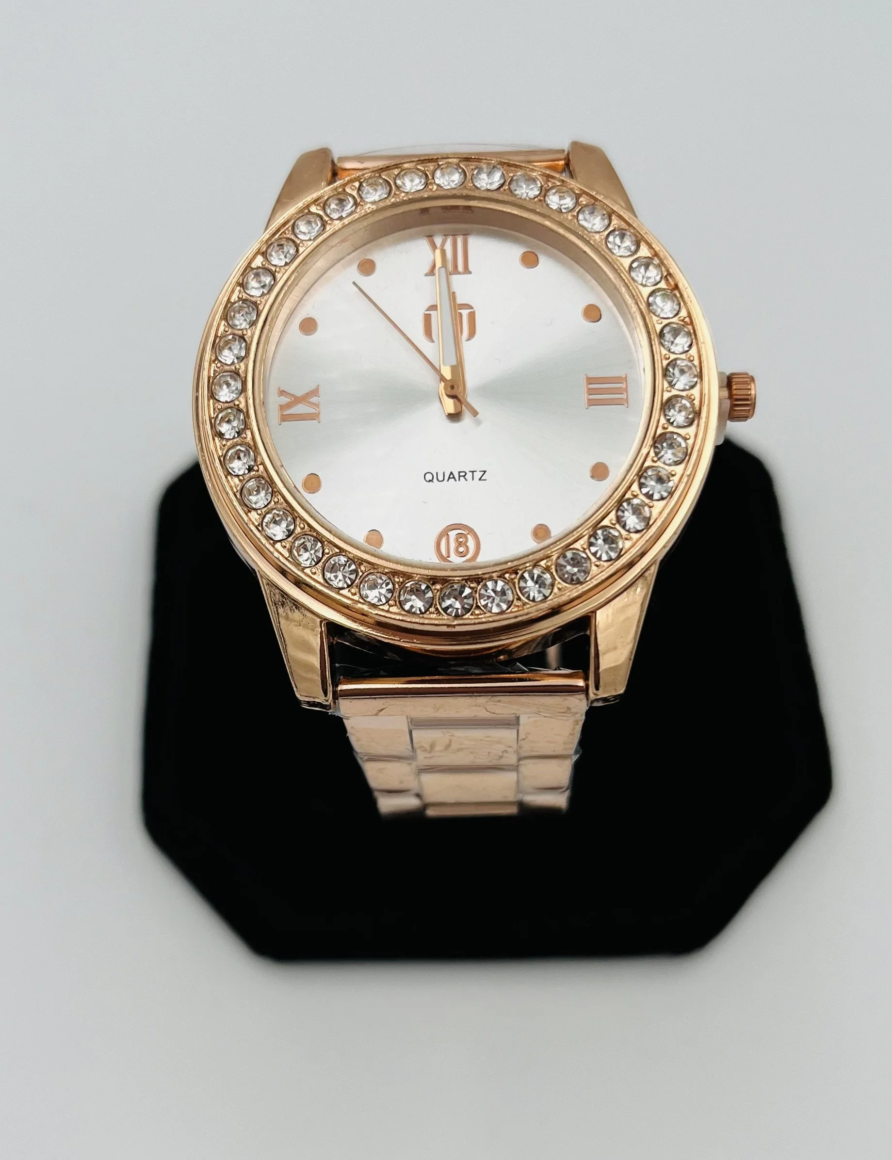 Rose Gold with Rhinestones Round Face