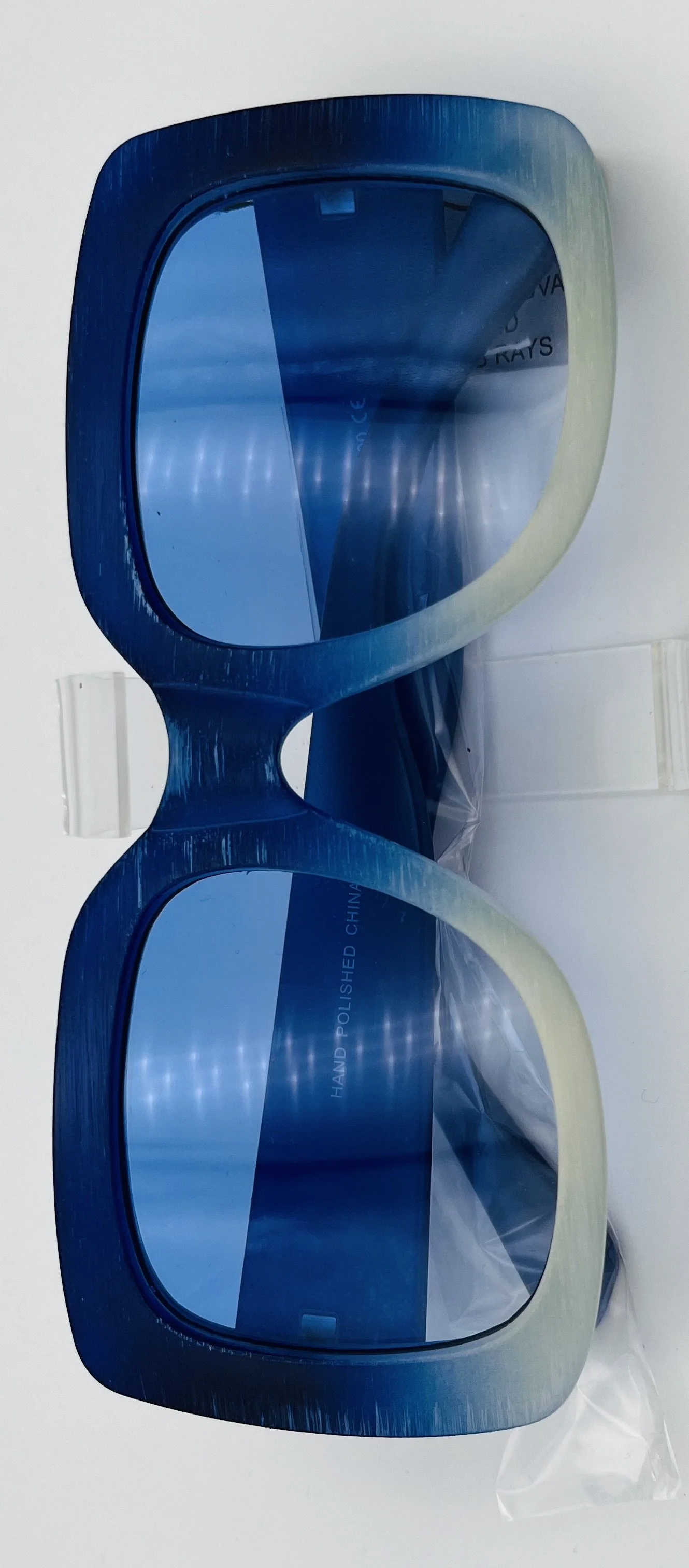 Blue Square Wood Look Sunglasses