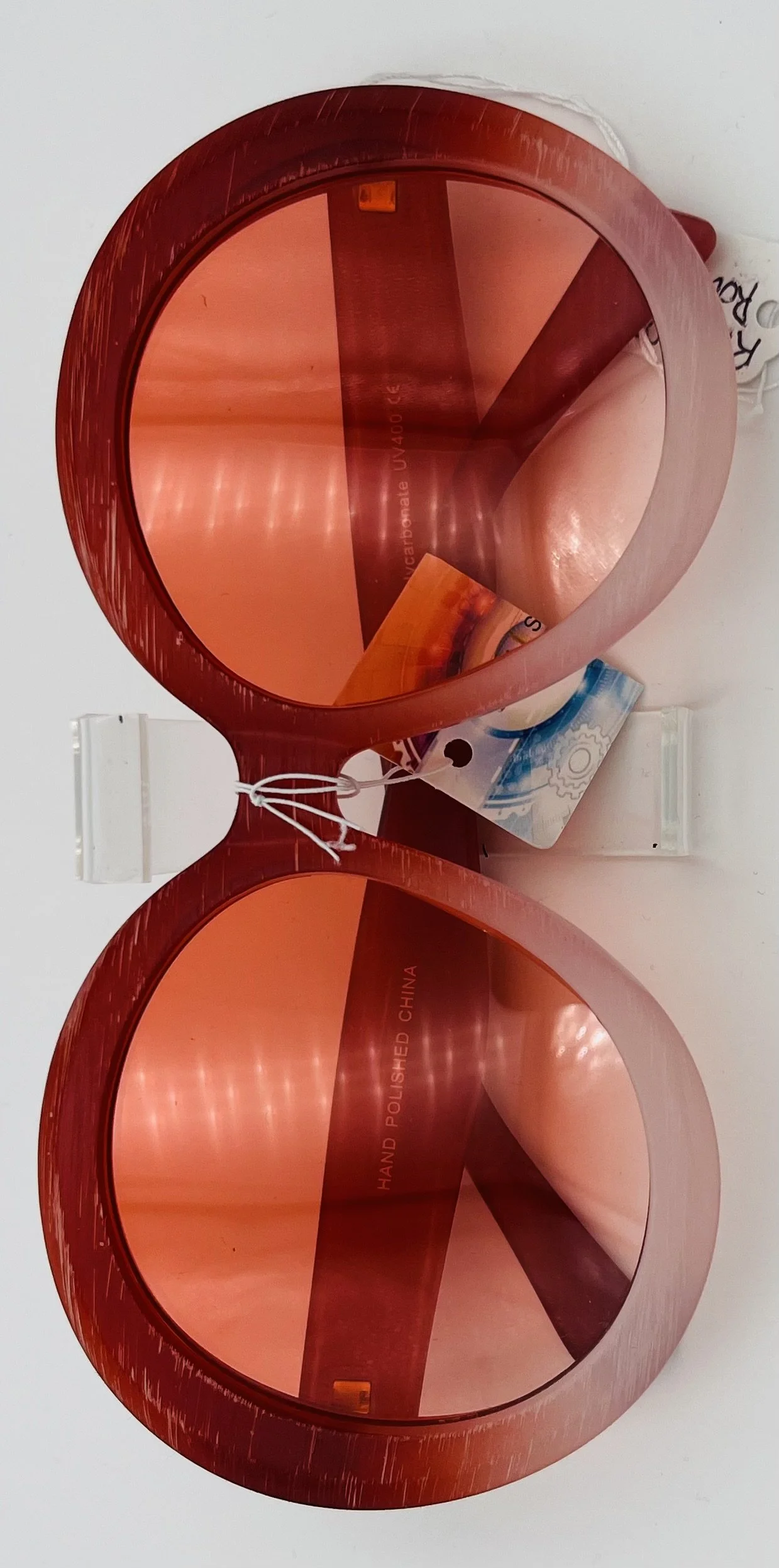 Red Round Wood Look Sunglasses