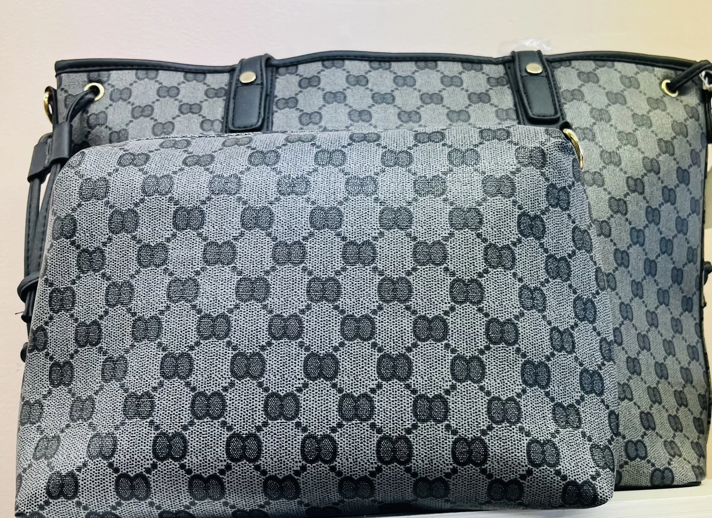 Black Grey Satchel with Matching Small Bag