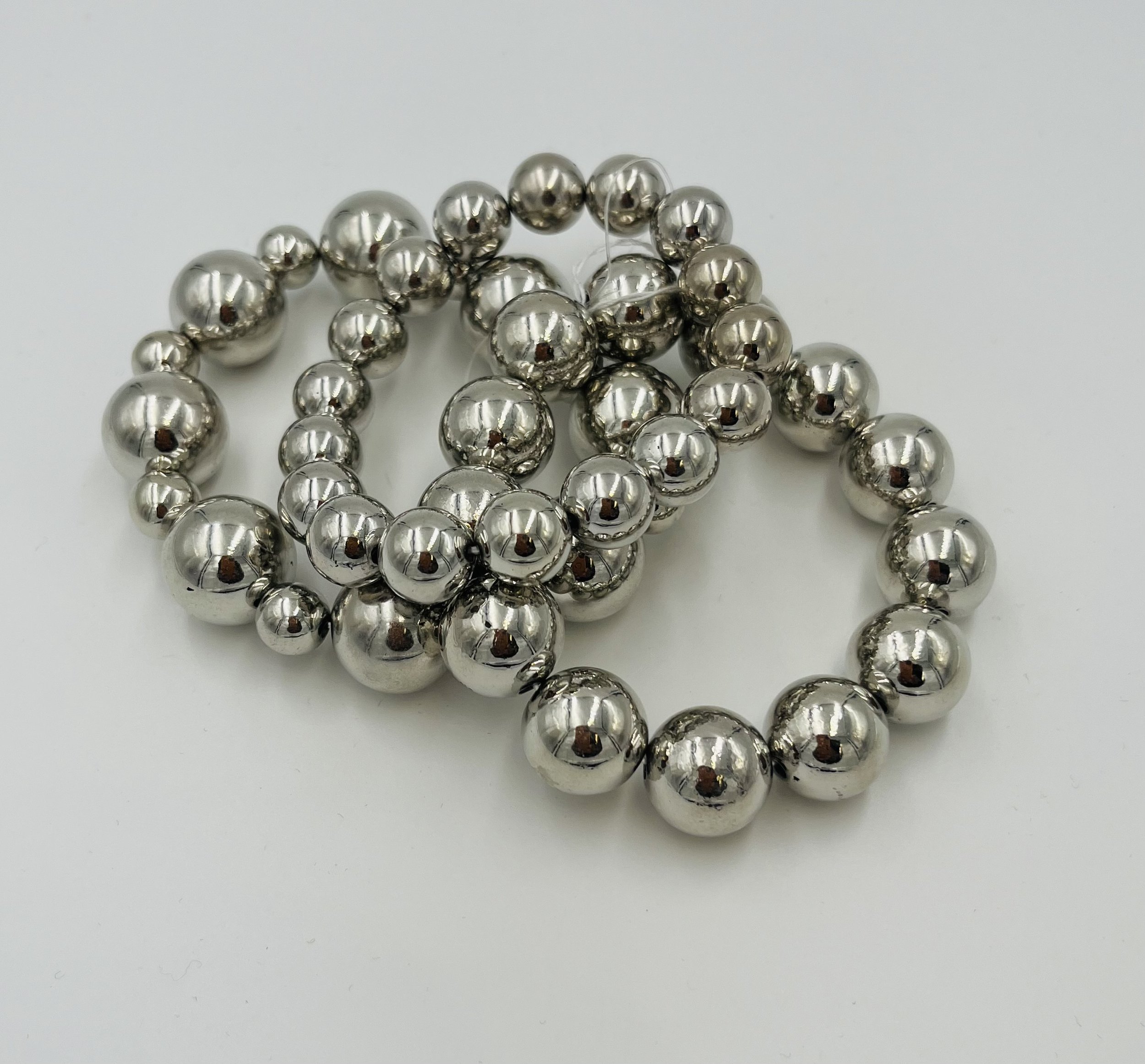 Silver 3pc Bead Bracelets