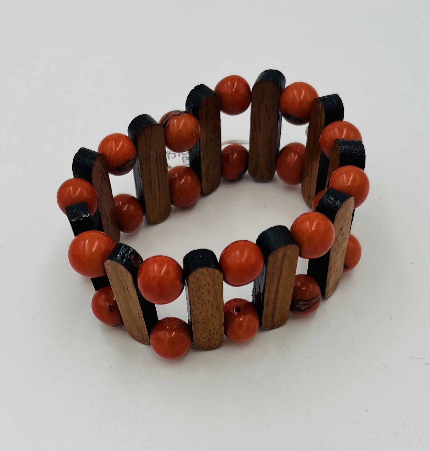 Handmade Orange/Brown Wood Stretch Bracelet