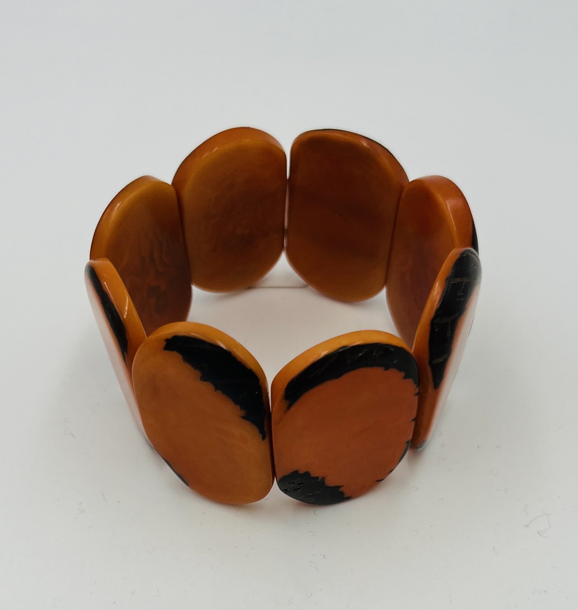 Handmade Orange Wood Stretch Bracelet