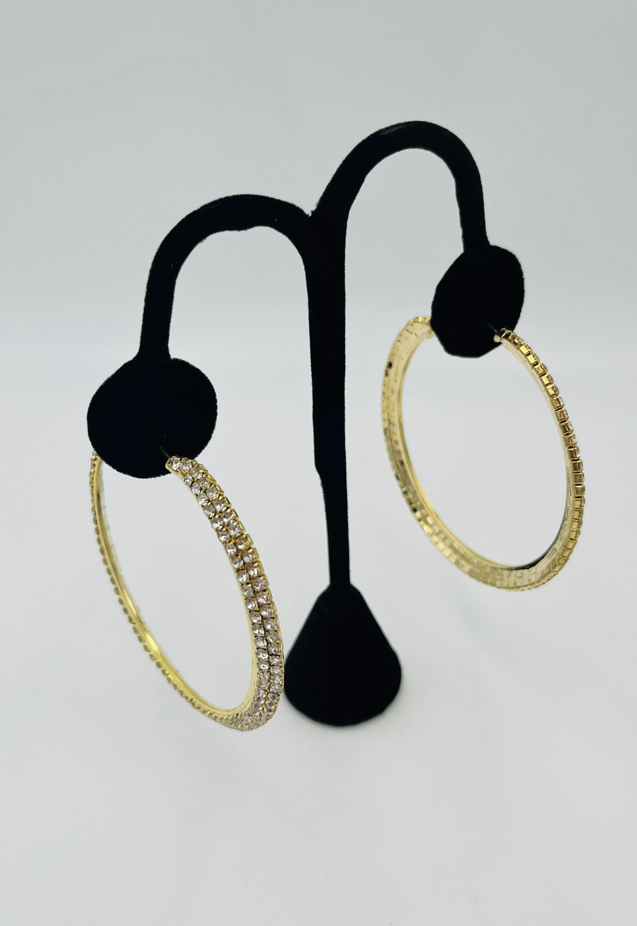 Gold Rhinestone Double Row Large Hoops