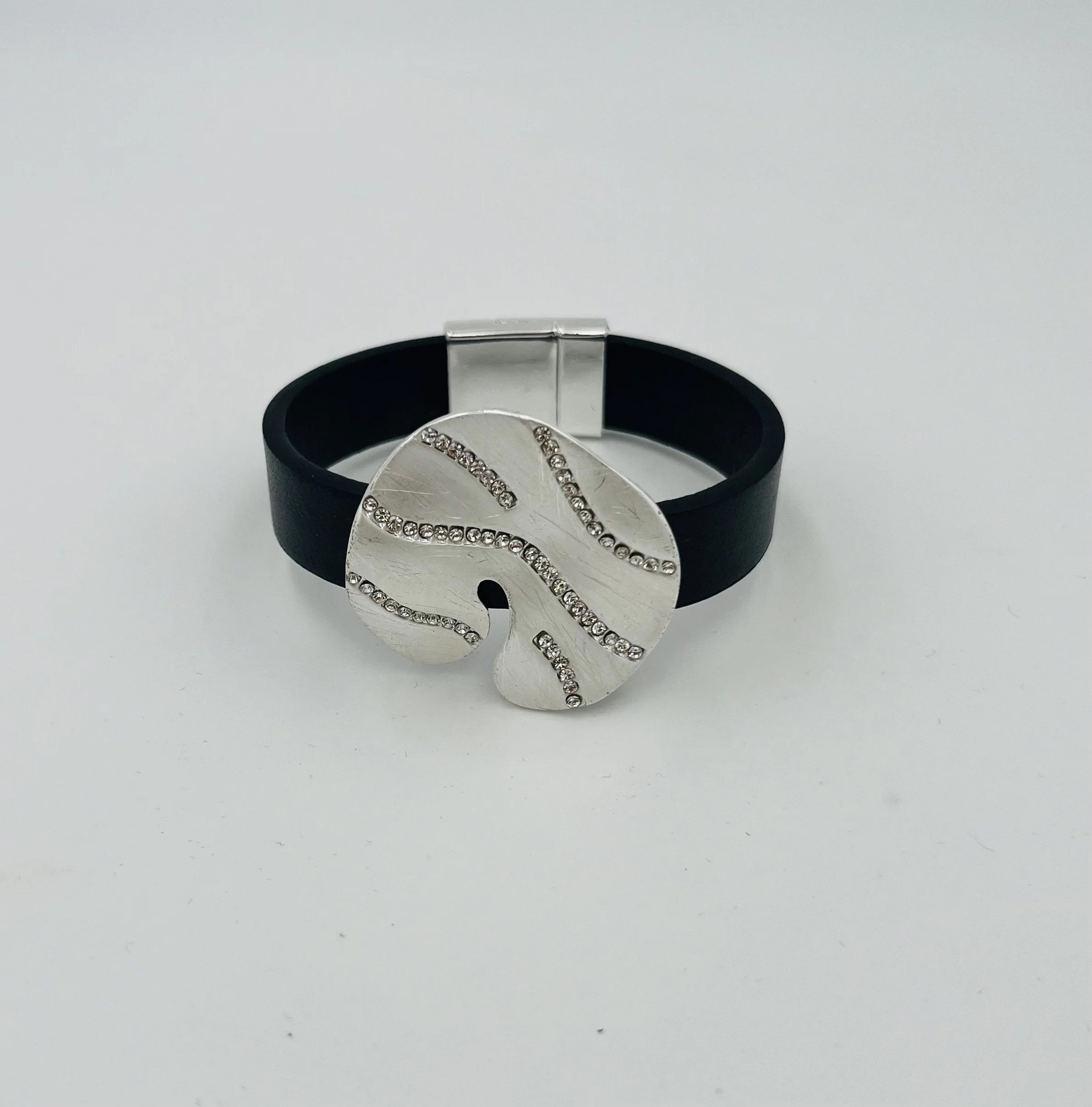 Matt Silver with Rhinestones Black Magnetic Band