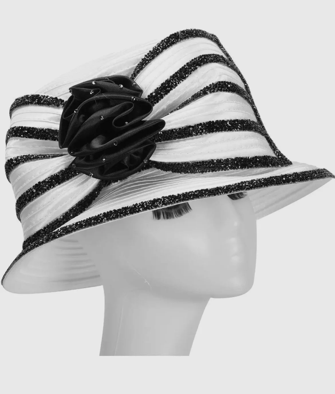 Black White Jeweled Striped with  Double Roses