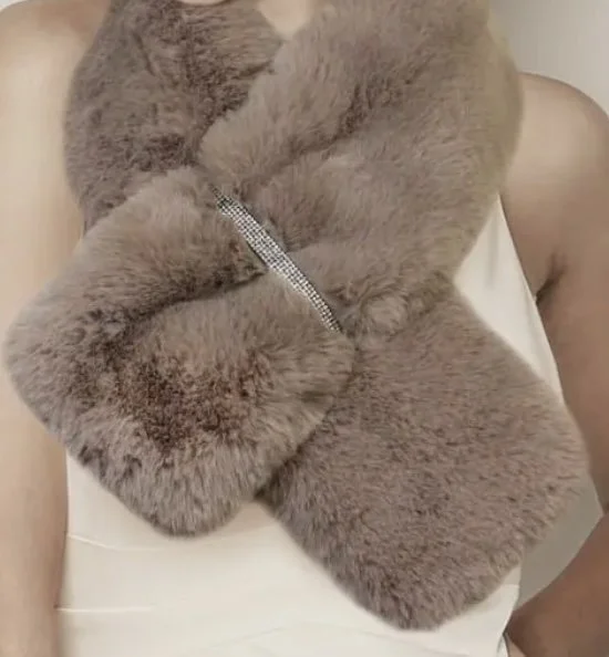 Tan Faux Fur Bling Scarf