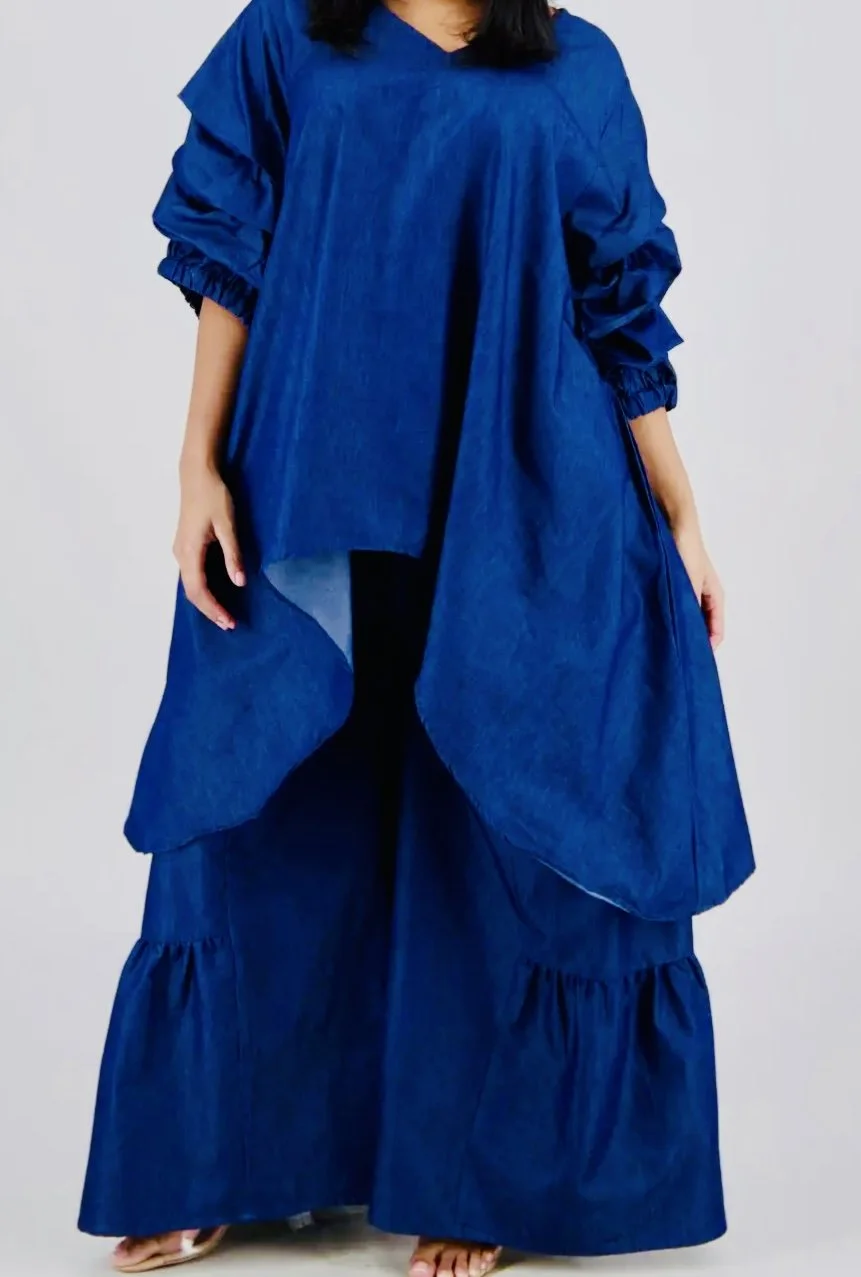 2pc Top/Pant Blue Denim Set