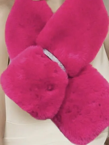 Hot Pink Faux Fur Bling Scarf