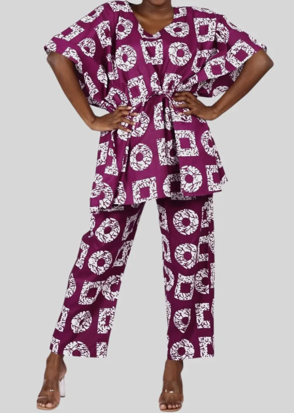 2pc Purple White Top Pant Set