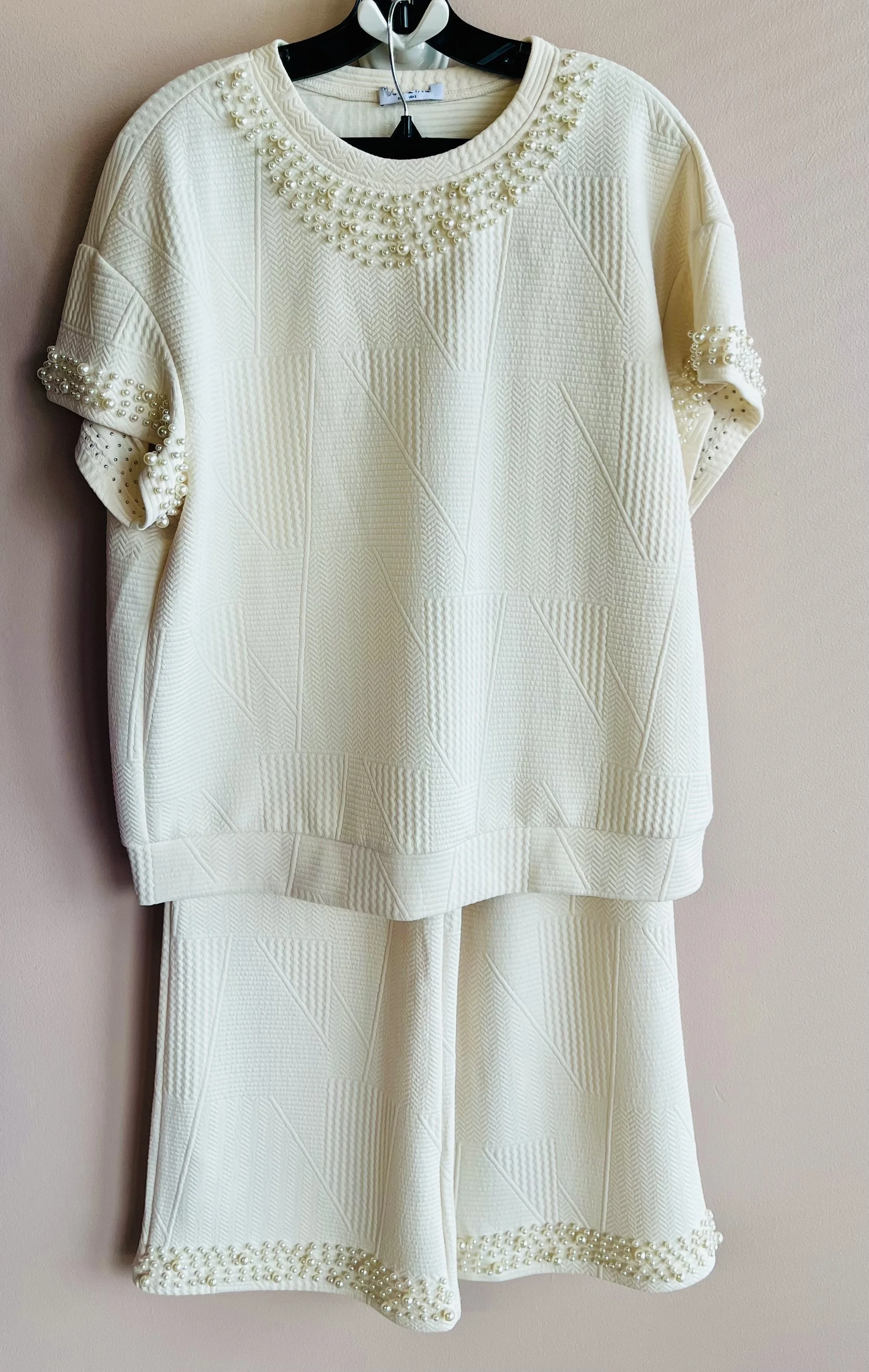 2pc Cream Pearl Top&Pant Set
