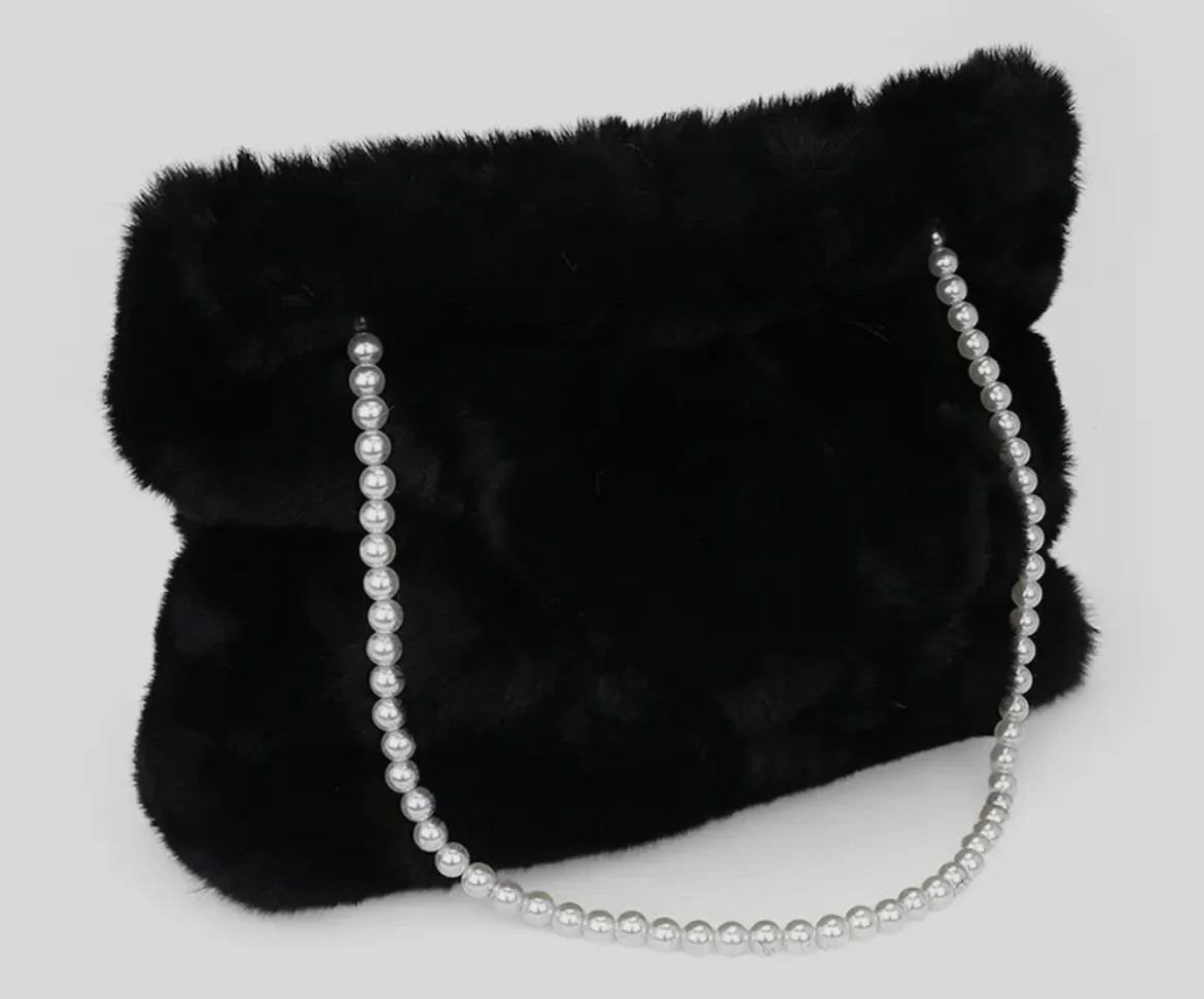 Black Fur Pearl Tote