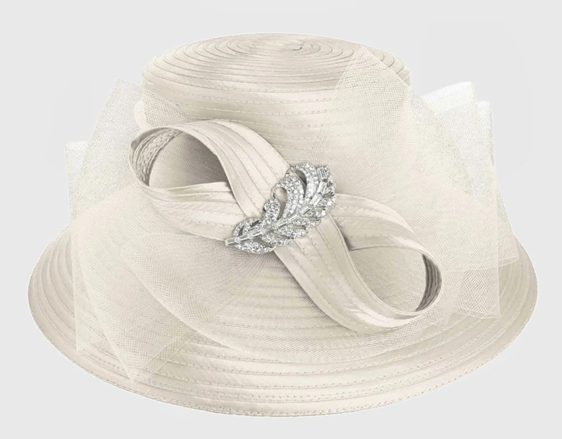 Neutral Rhinestone Feather Bow