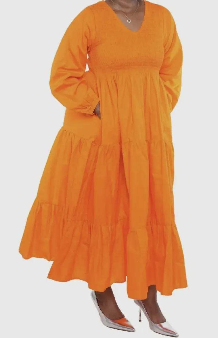 LS Orange Long Tier Dress