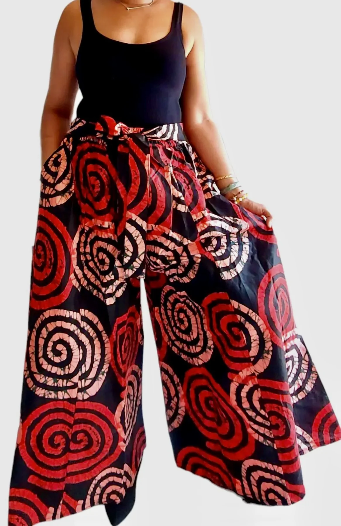 Palazzo Wide Leg Red Black  Circles