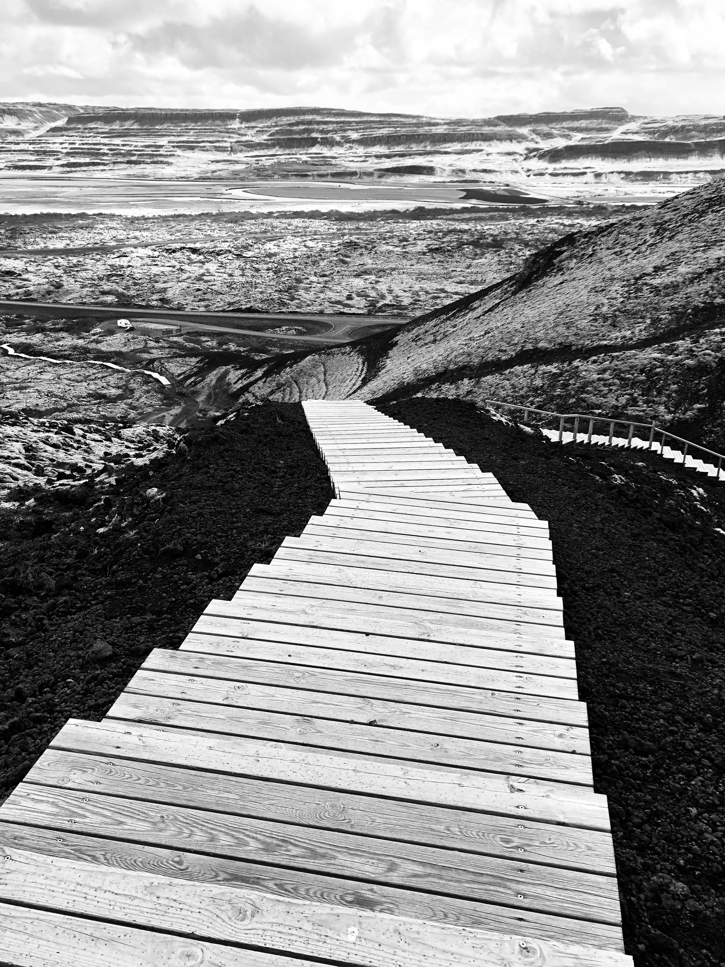 Stairway through cindercone, northern Iceland