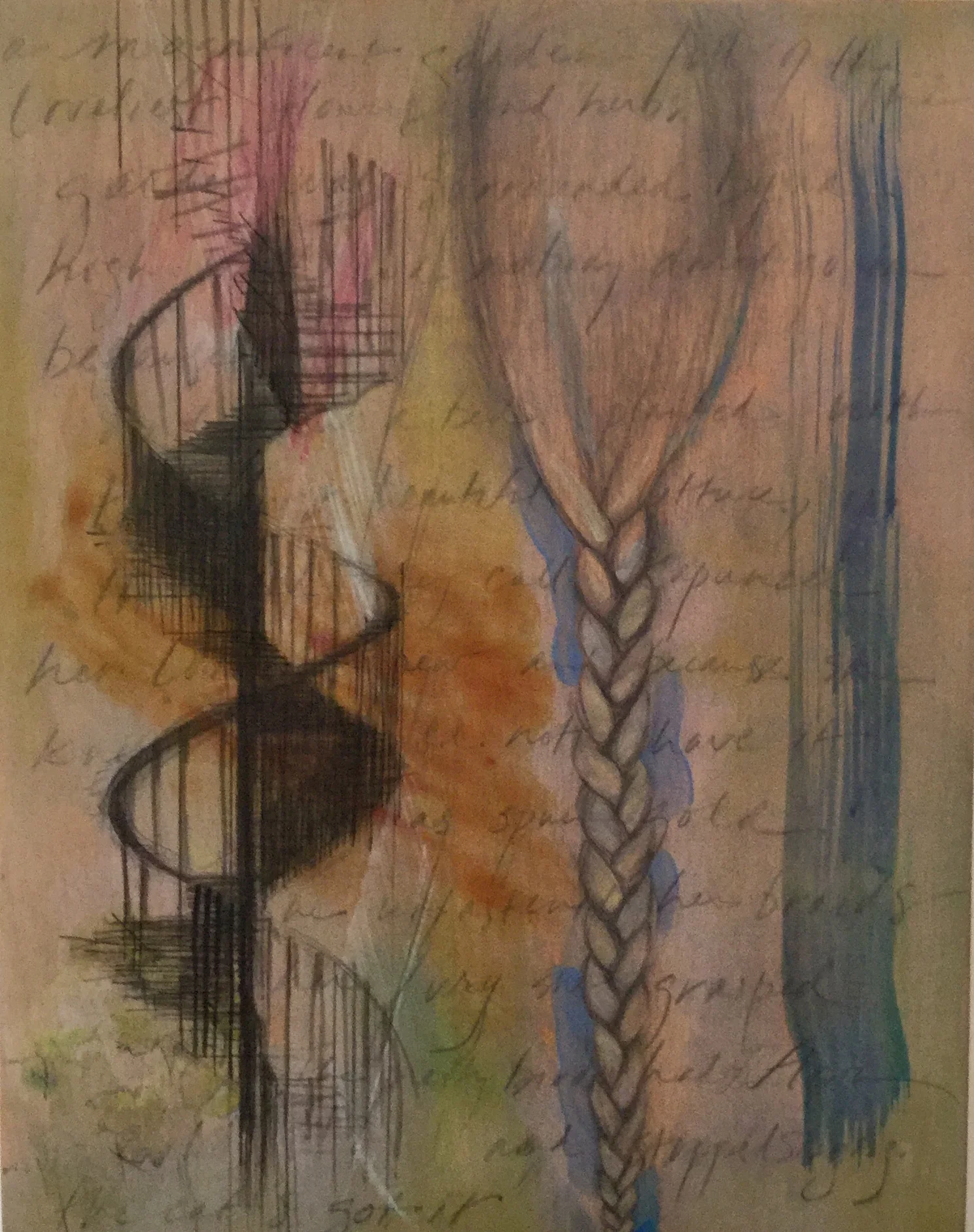 Wonder Tales: Rapunzel's Spiral Stair. Acrylic paint, graphite, colored pencil, and ink on birch panel. 8 1/2" x 10 7/8".