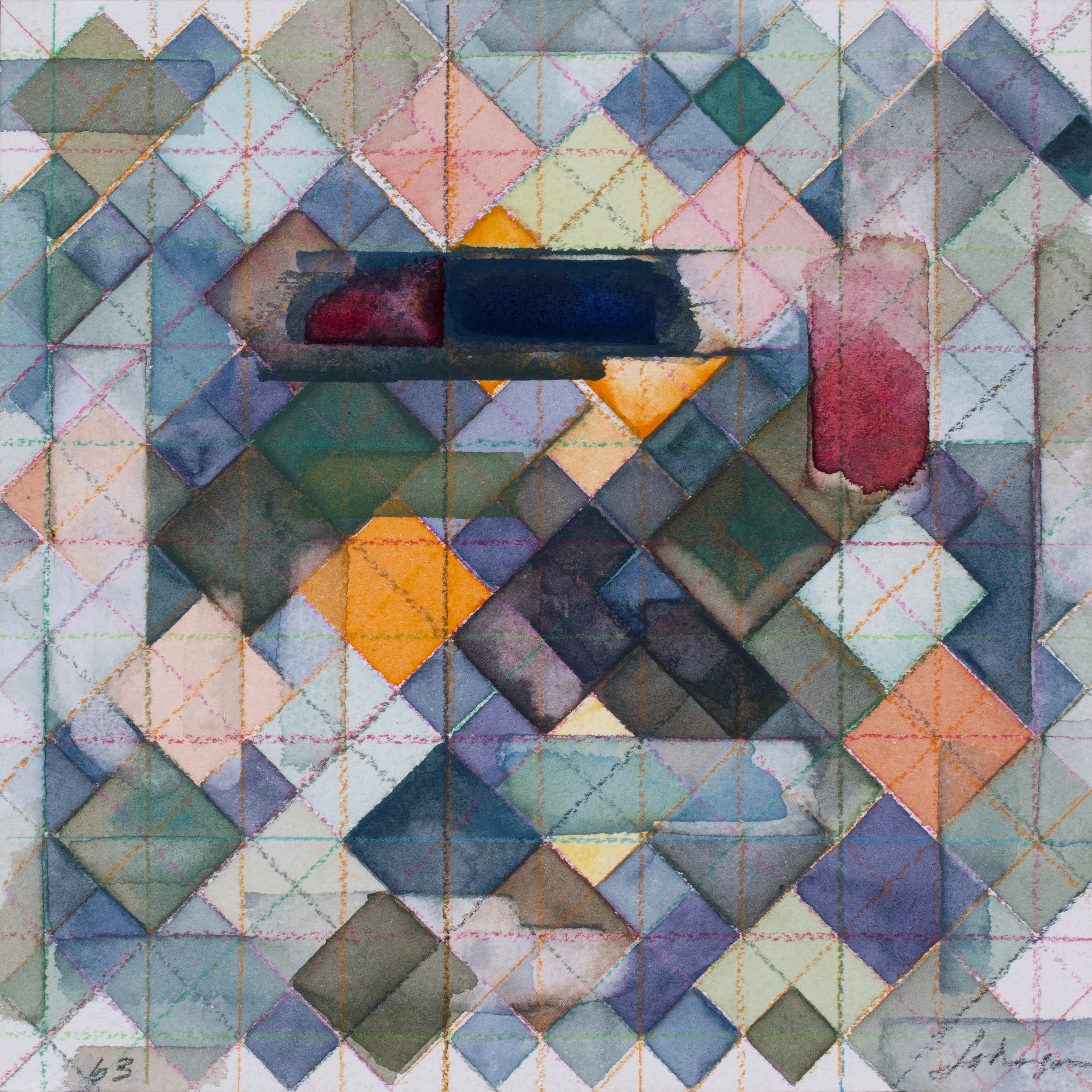 Fluorite #63. Colored pencil, watercolor, and ink on rag paper. 8” x 8”.