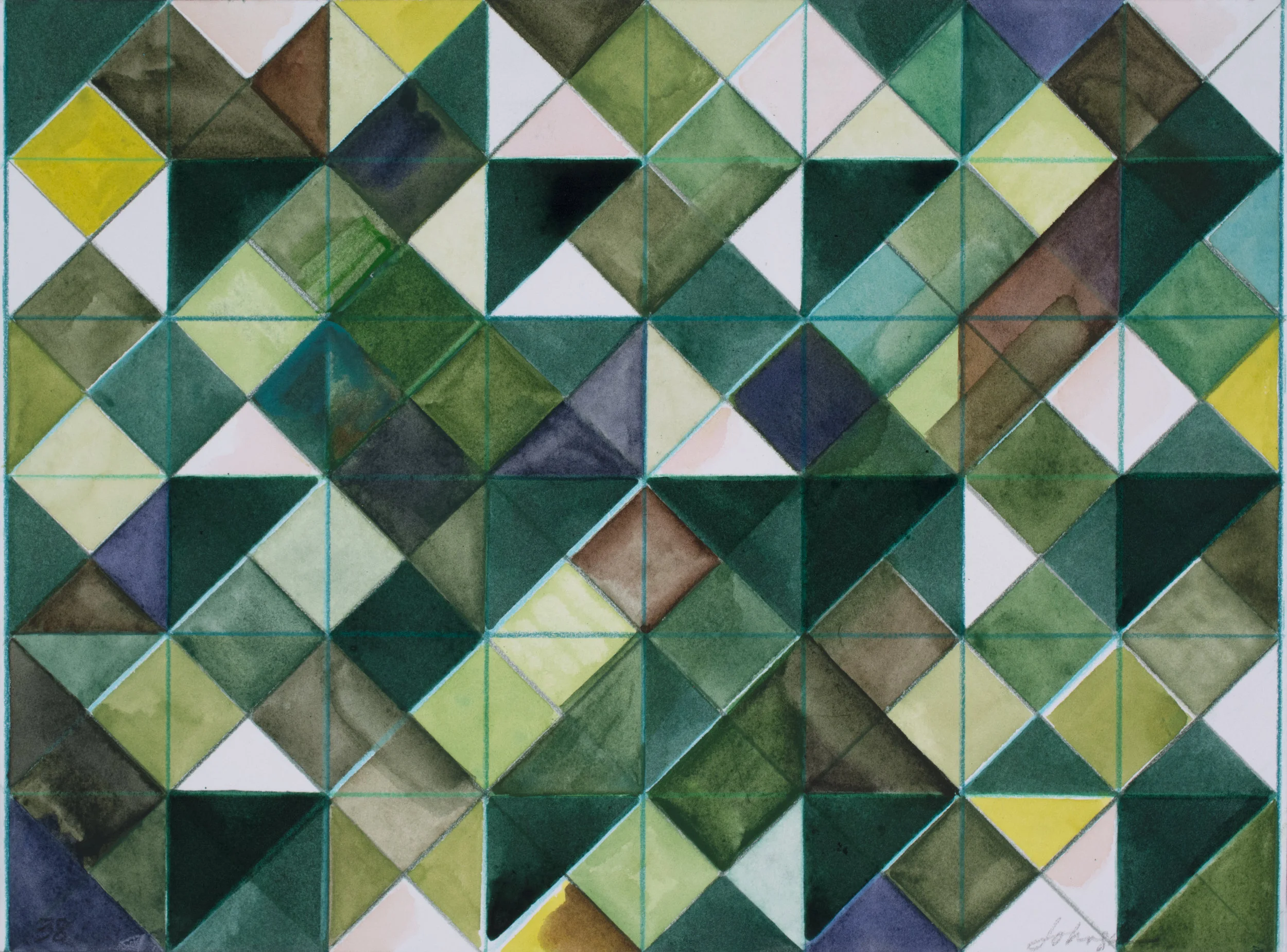 Fluorite #38. Colored pencil, watercolor, and ink on rag paper.