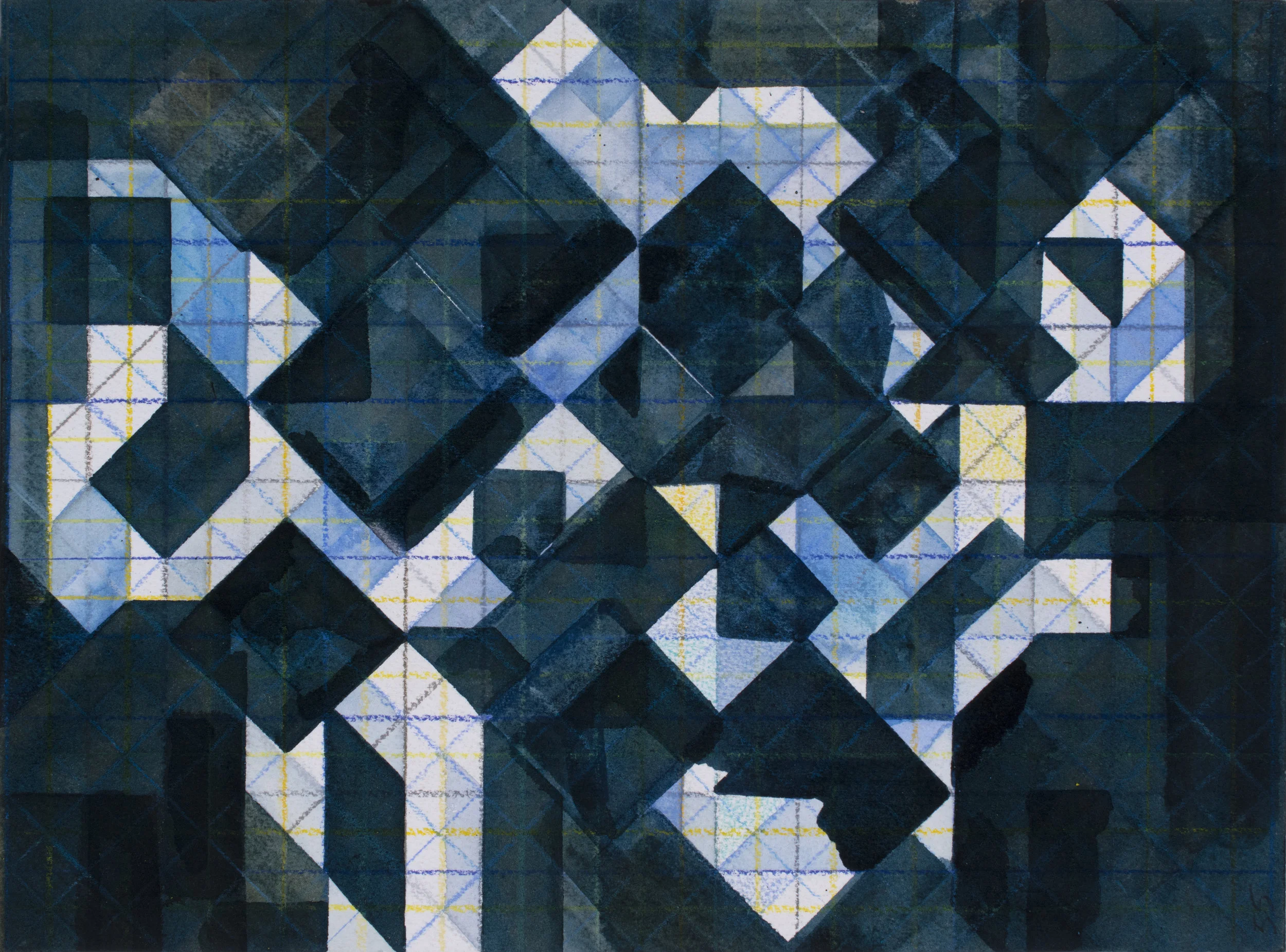 Fluorite #55. Colored pencil, watercolor, and ink on rag paper. 12 ¼” x 9 1/8”.