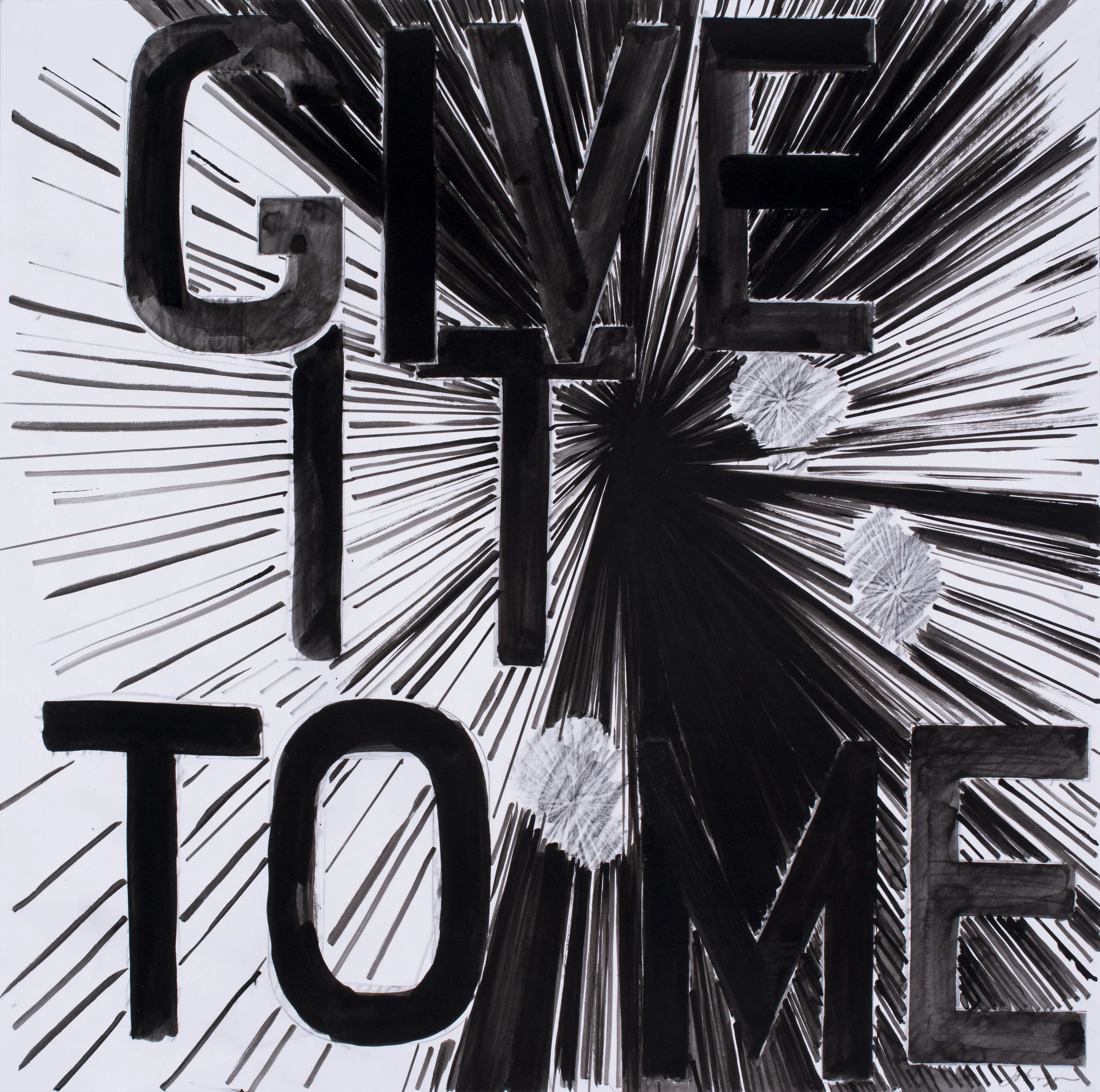 GIVE IT TO ME (shots). India ink and pencil on rag bristol board. 19" x 19".