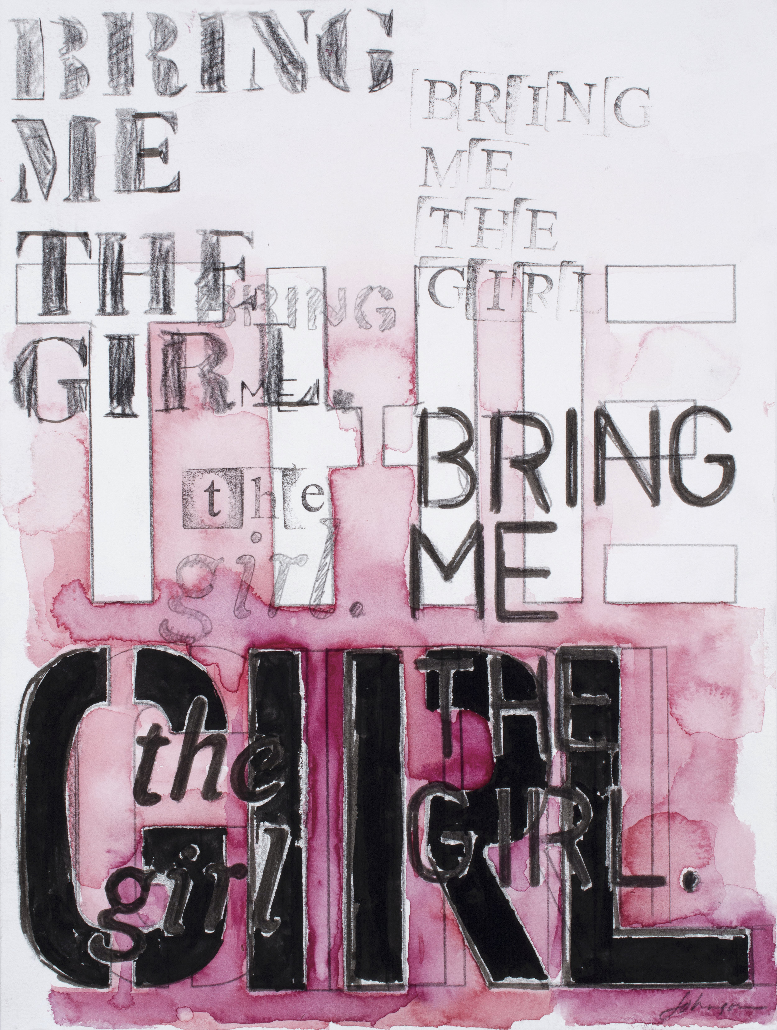 BRING ME THE GIRL (small). Pencil, india ink and watercolor on rag paper. 9" x 12".