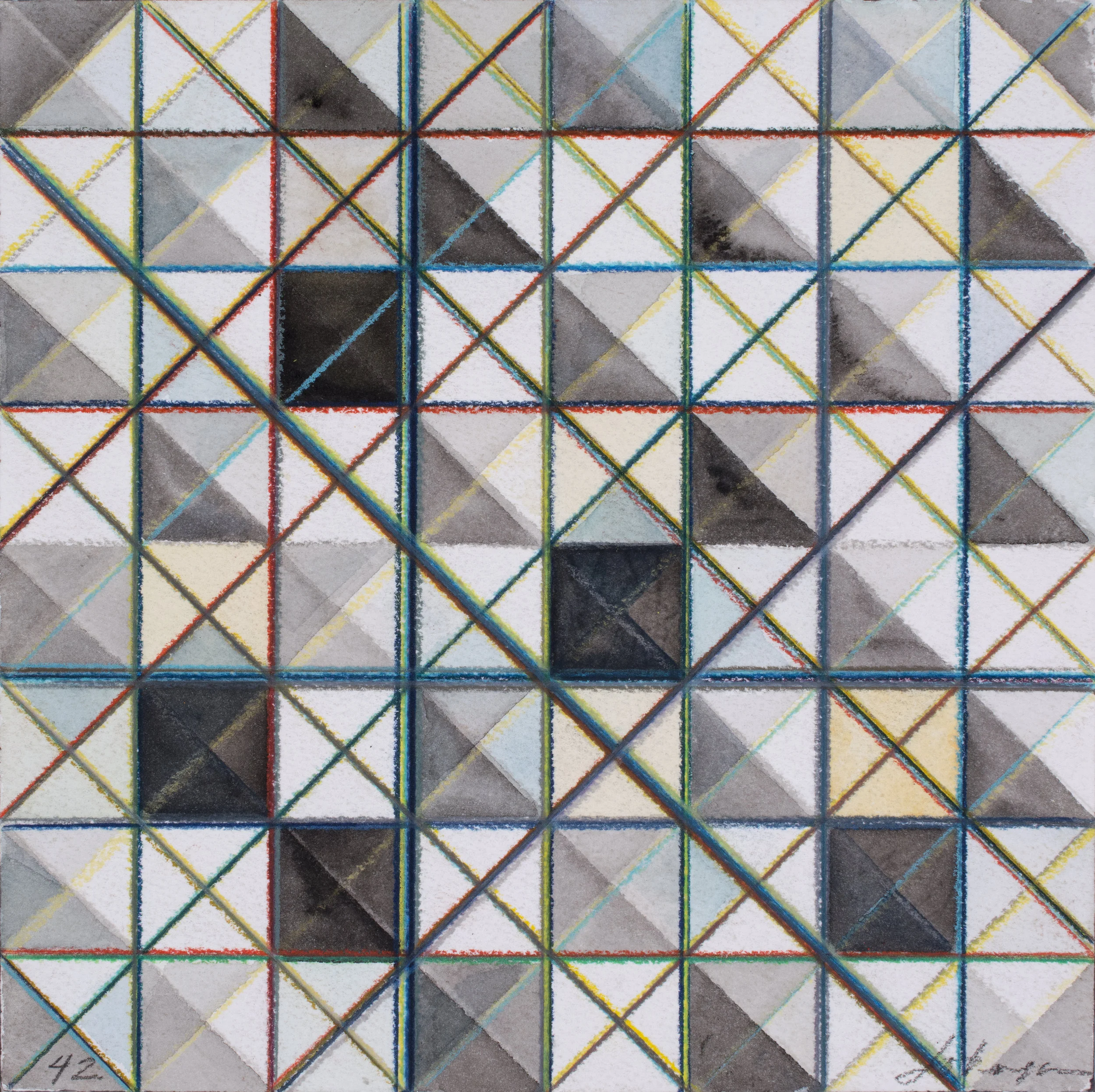 Fluorite #42. Colored pencil, watercolor, and ink on rag paper. 8” x 8”.