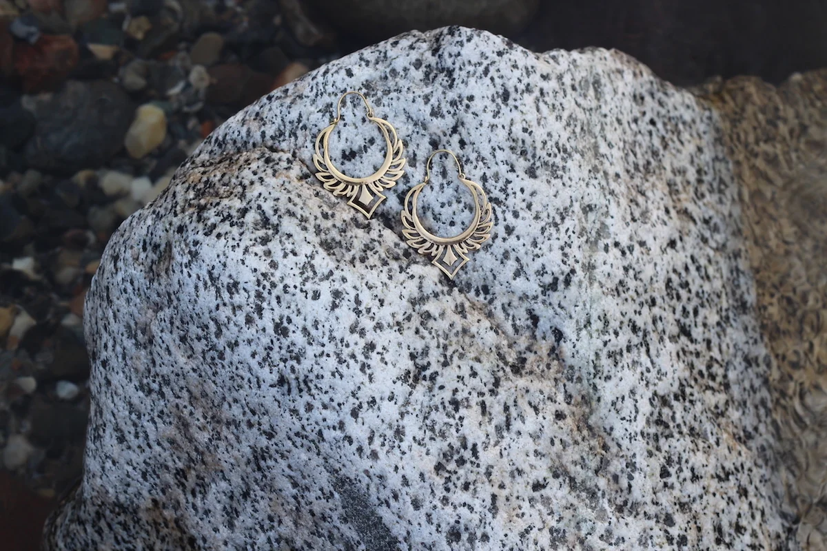 Scarab Wing Brass Earrings .JPG