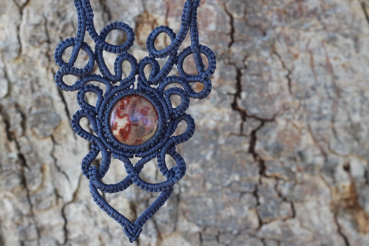 Lakshmi Lace Micro Macrame Statement Necklace with Agate on Tree #3 Soulmetry .jpg