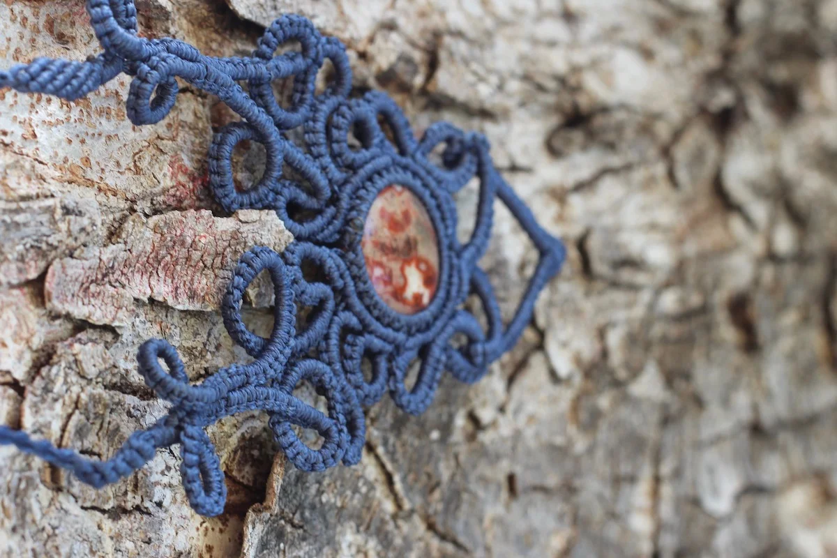 Lakshmi Lace Micro Macrame Statement Necklace with Agate on Tree #4 Soulmetry.jpg