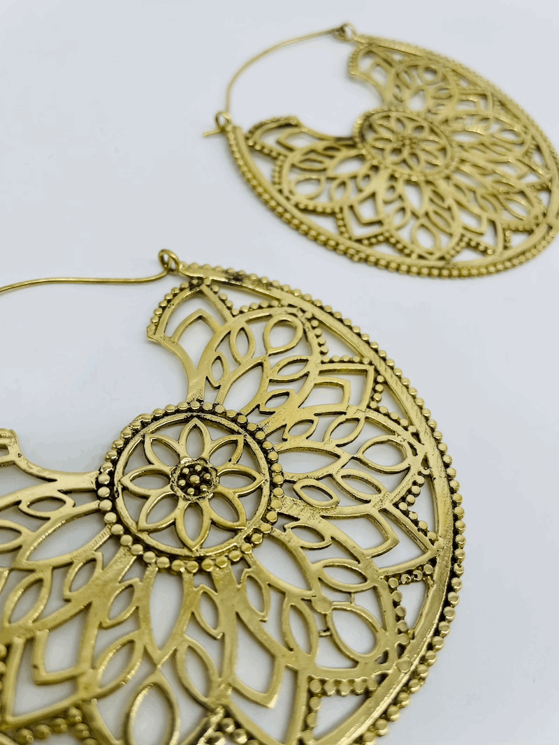 Mandala Muse Extra Large Statement Brass Earrings — The Meraki Mint
