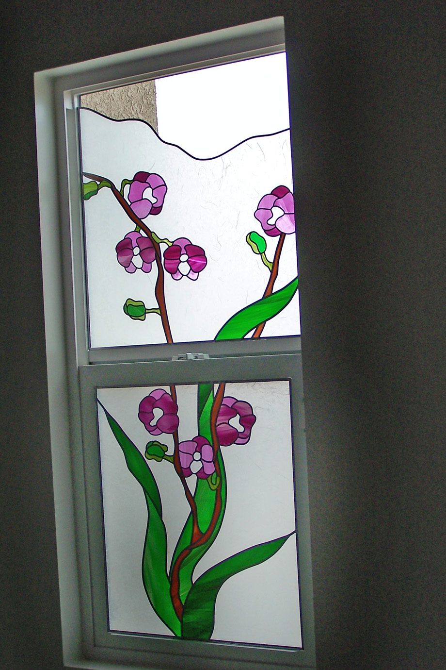 Purple Flowers on Window Glass