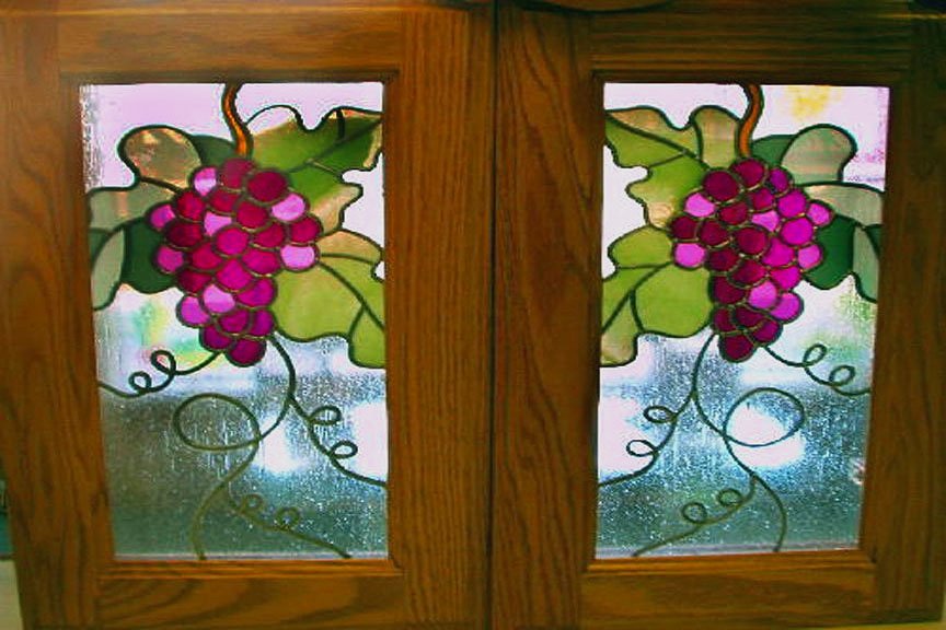  Hanging grape glass inserts for cabinet doors. Perfect design for a winery! 