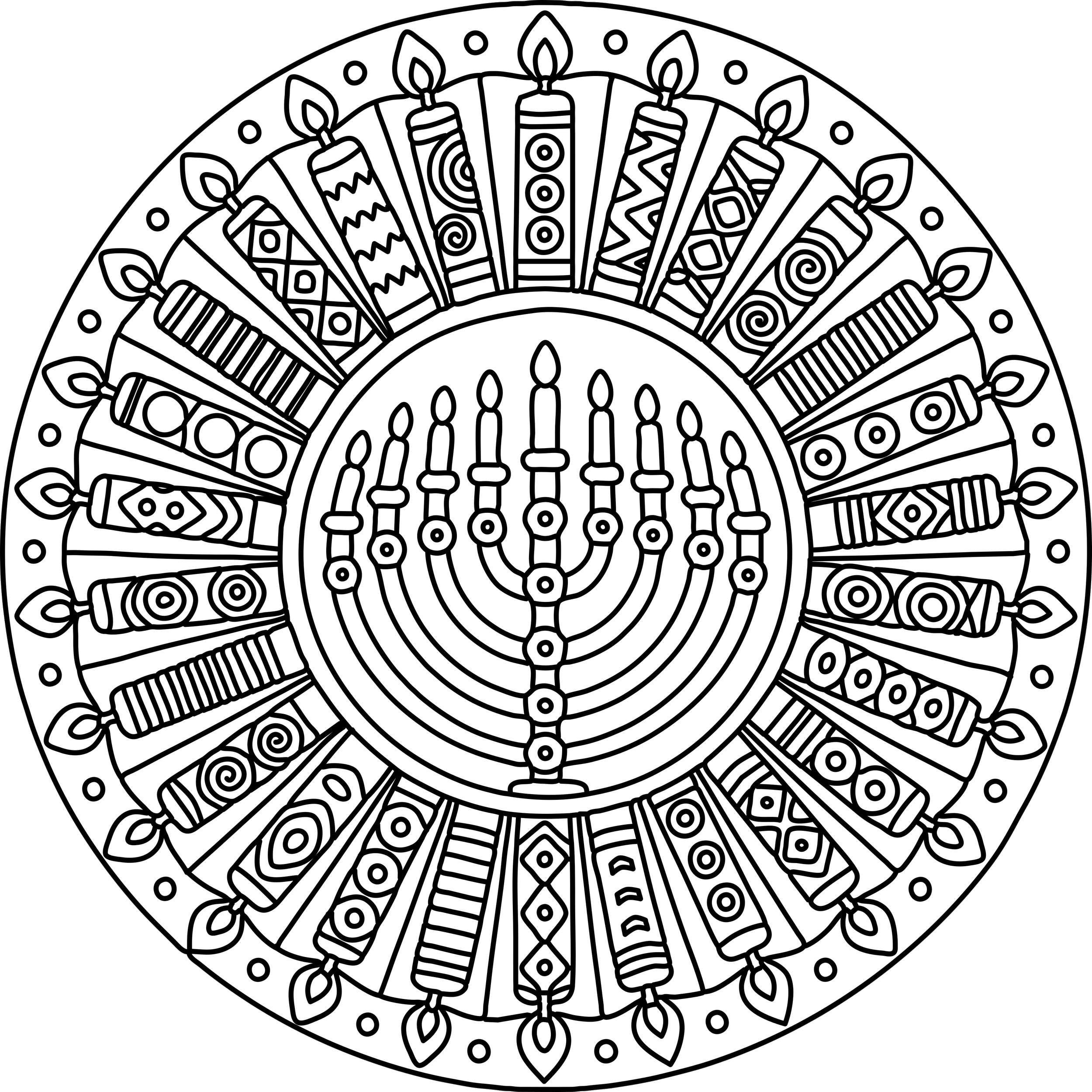 Hanukkah Menorah bw.png