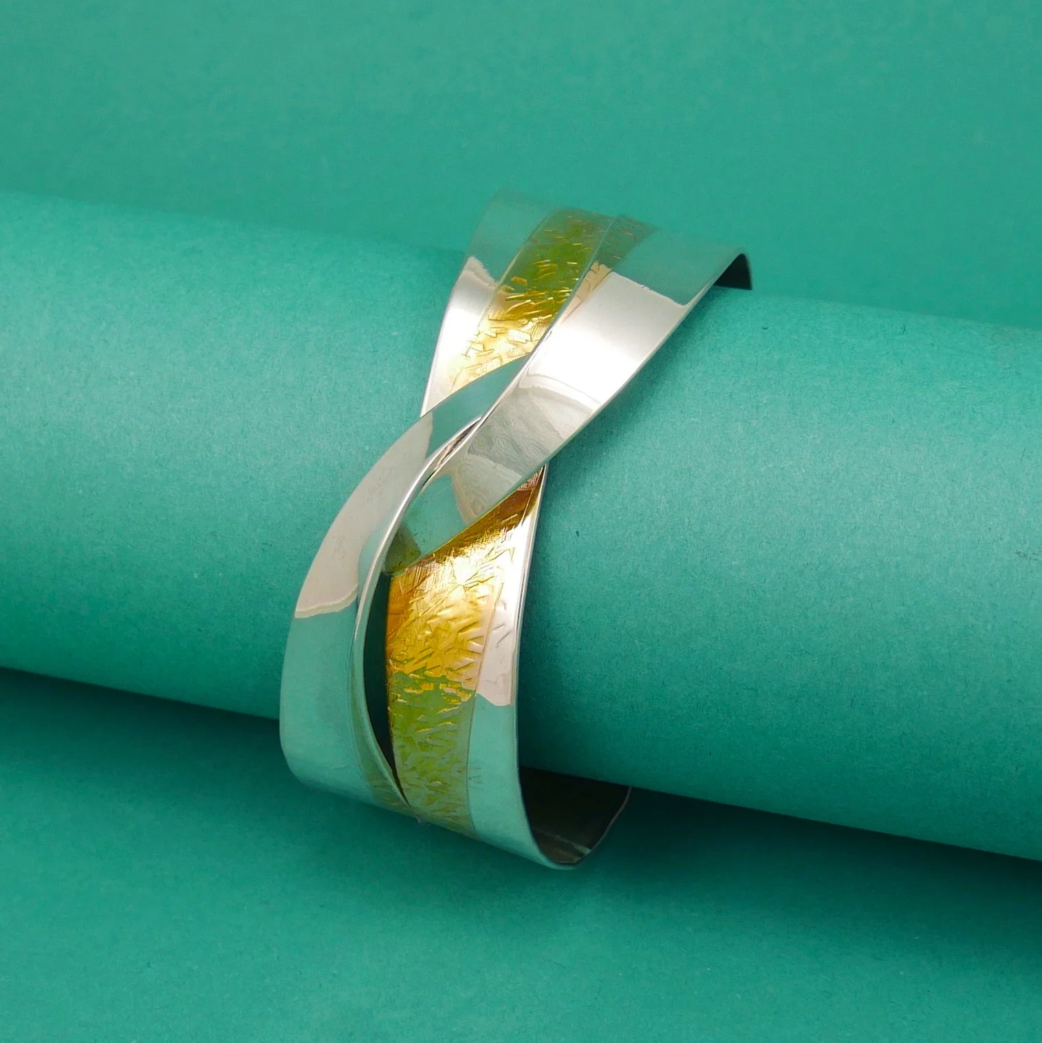 Wide 14k Gold Inlay Criss Cross Bracelet 1-seattleraindrop.com.jpeg