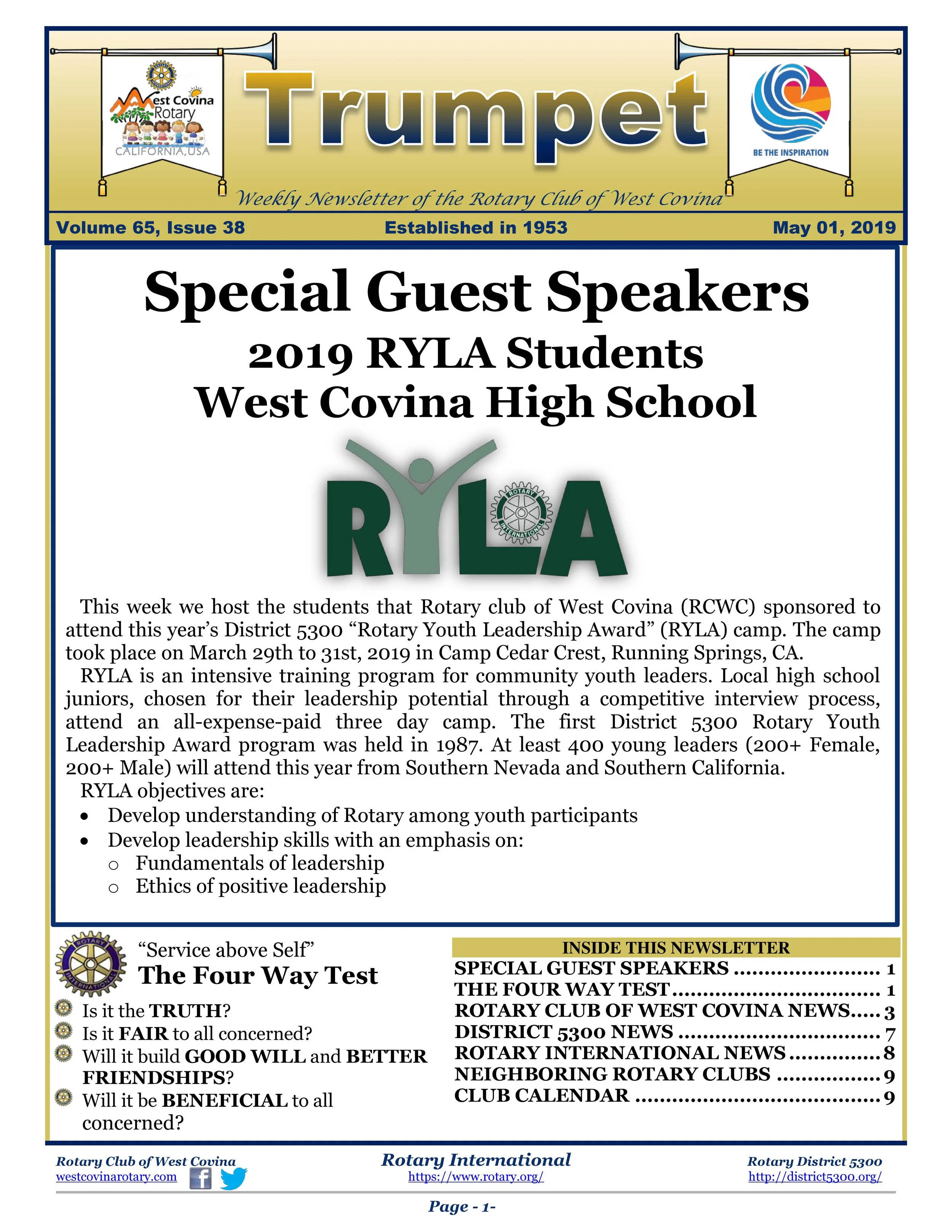 Trumpet Newsletter - Volume 65, Issue 38