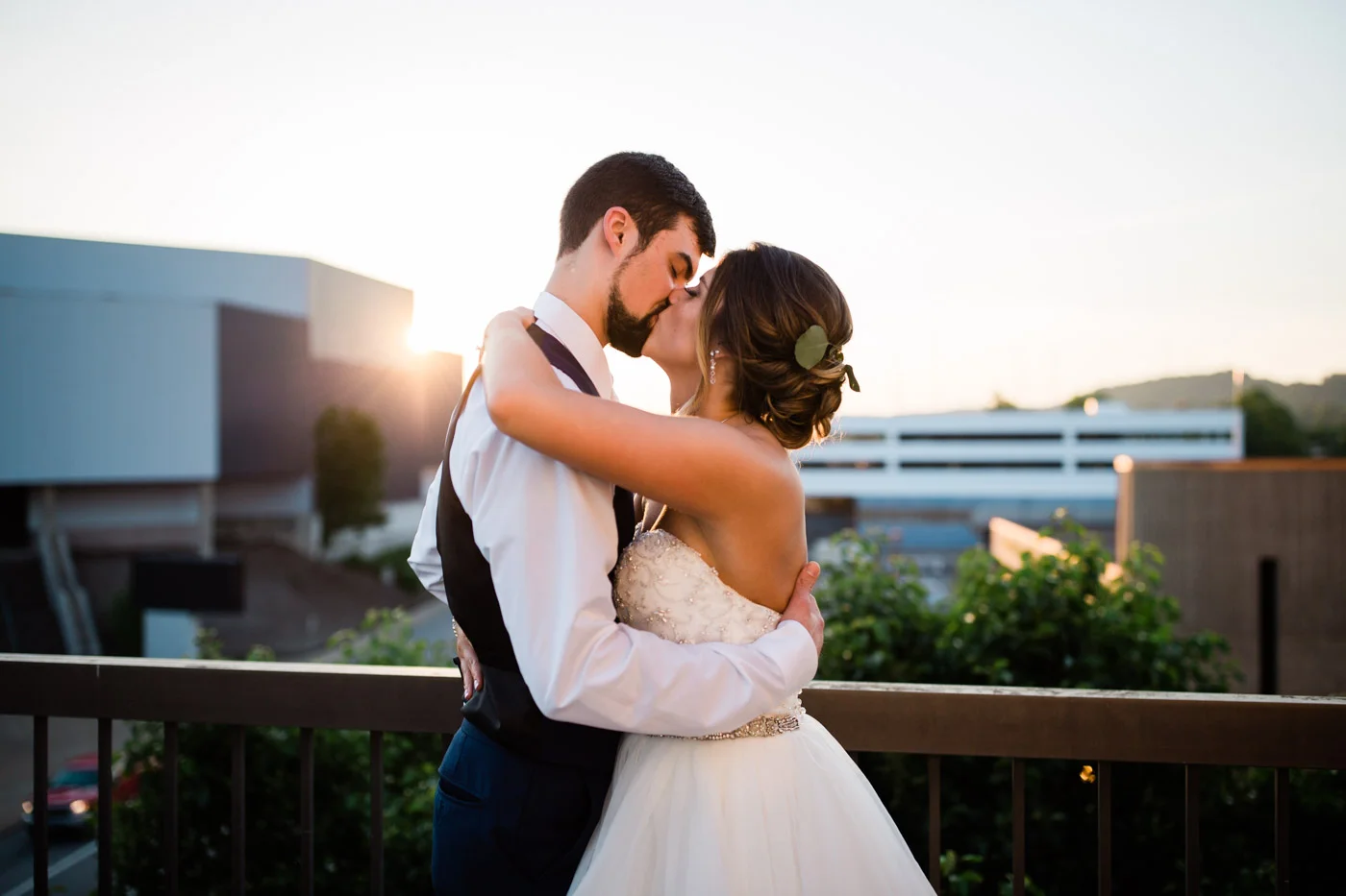 Sunset photos at an urban wedding in Charlottesville, Virginia