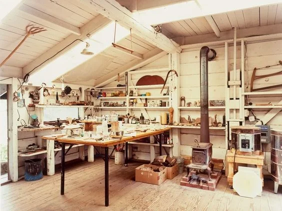 Blunk's whitewashed workshop