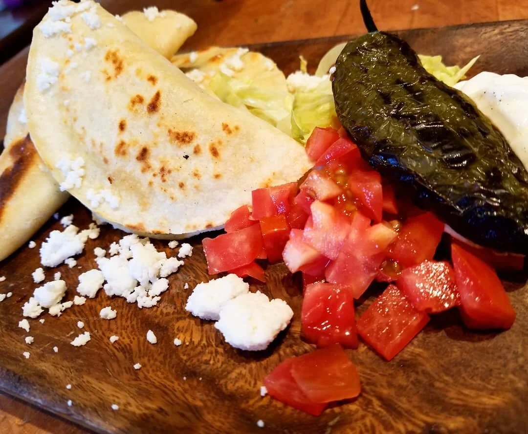 Queso Potato Tacos de la plancha! Roasted garden jalapeno and tomatoes, and lime crema. #tacotuesday #tacos #chefgreg #luckyduckculinaryservices #tomatoesareinguacamole #topfoodstagrams #showmeyourtacos