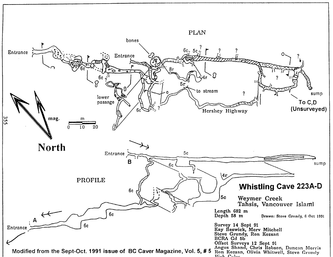 The original Whistling Cave map, published in the Canadian Caver, no data still existed.