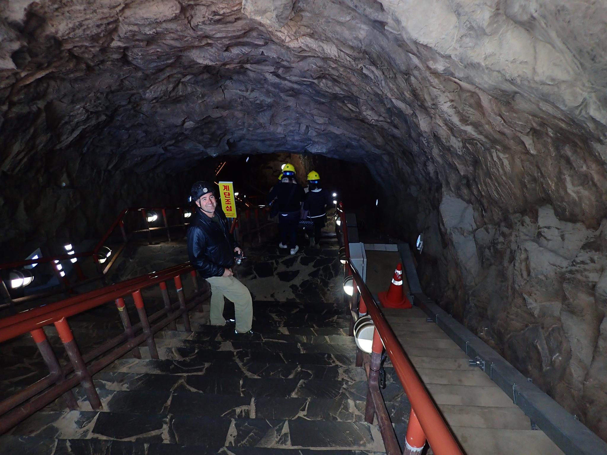 Walking down the entrance at Cheongok Cave in Samcheok.